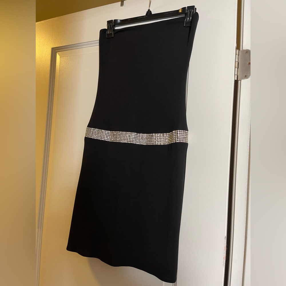 Black cocktail dress with crystal embellishments